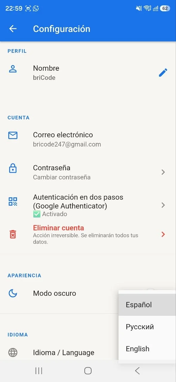 Configuración multi-idioma ES/EN/RU